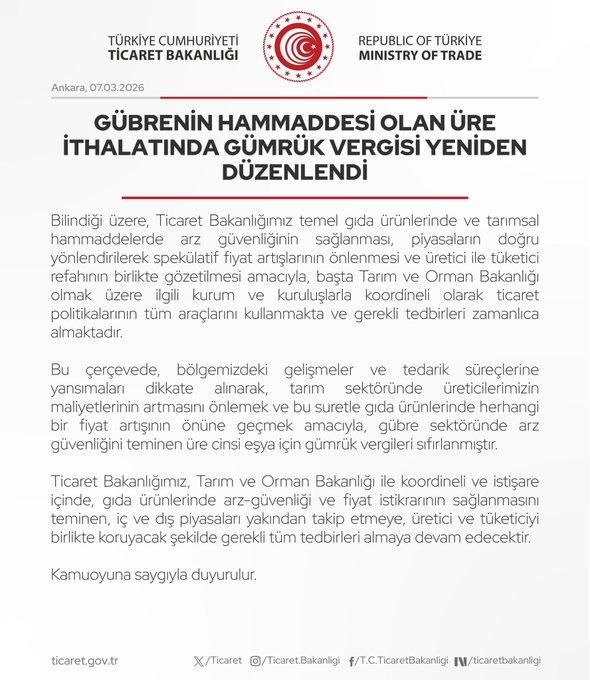 Üre Alarmı: Hürmüz Riski Büyürken Türkiye Gümrük Vergisini Sıfırladı